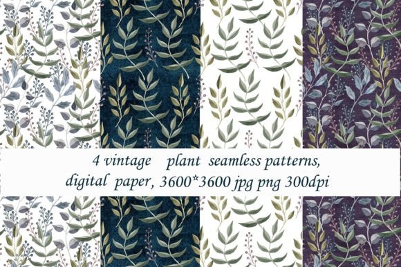 4 Vintage Plant Seamless Patterns: Timeless Botanical Textures for Creative Projects