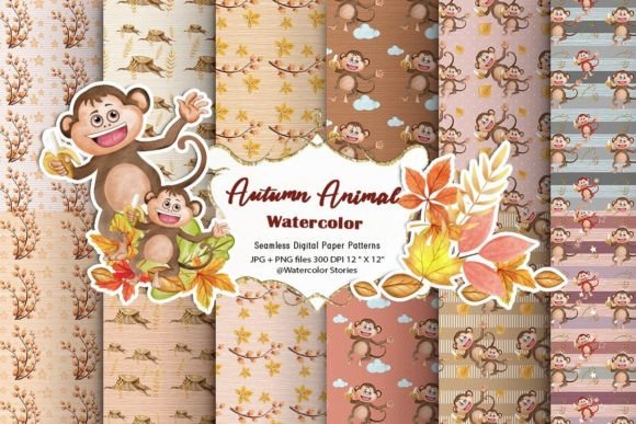 Autumn Animals Watercolor Patterns