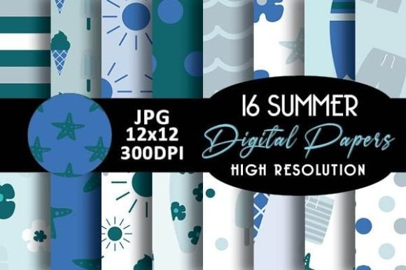 Beach Blue Summer Digital Patterns