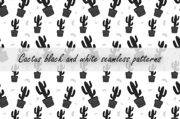 Cactus Black and White Seamless Patterns