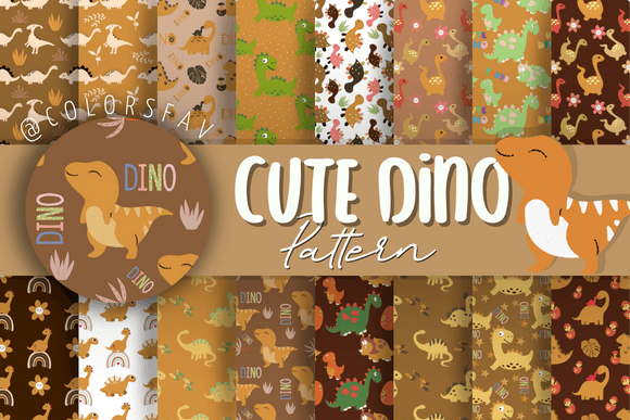 Coffee Cute Dino Digital Paper Patterns