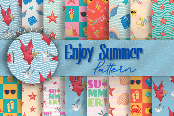 Enjoy Summer Patterns Papers Graphic Set: A Versatile Digital Resource for Creative Professionals and DIY Enthusiasts