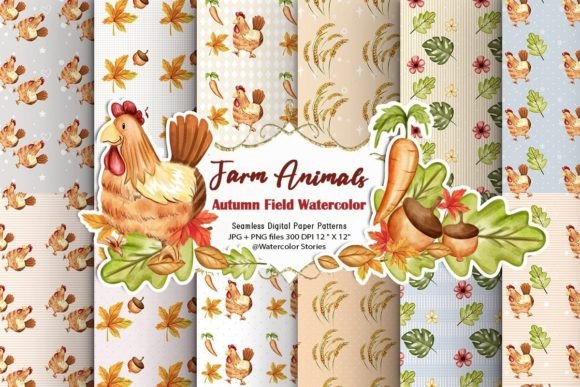 Farm Animals Autumn Digital Patterns