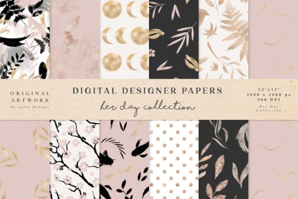 Her Day Digital Papers Seamless Patterns