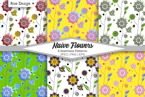 Naive Simple Flowers Seamless Patterns