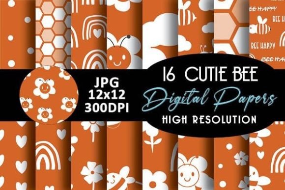 Orange Bee Digital Papers Patterns