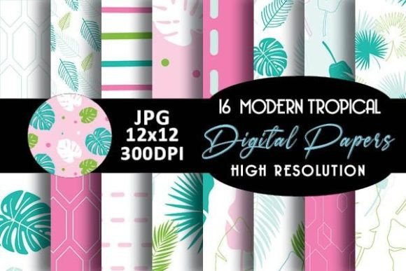 Pastel Tropical Digital Papers Patterns