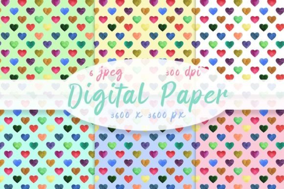 Patterns Watercolor Hearts JPEG