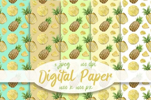 Patterns Watercolor Pineapple, Jpeg: Seamless Digital Papers for Thoughtful Design