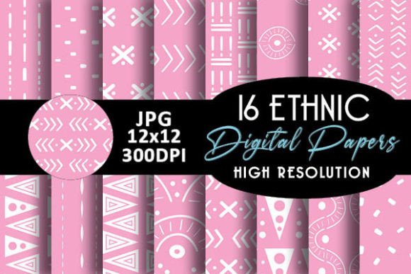 Pink Ethnic Digital Papers Patterns