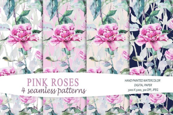 Pink Roses Seamless Digital Patterns