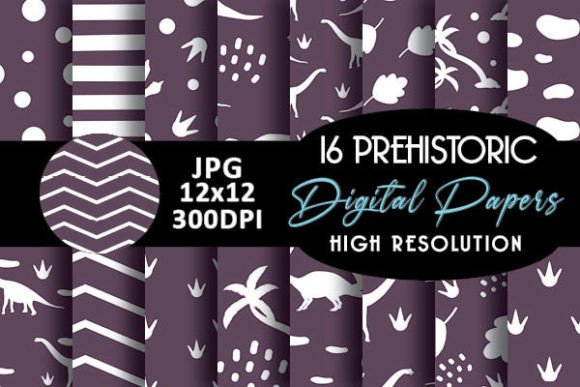Purple Dinosaur Digital Paper Patterns
