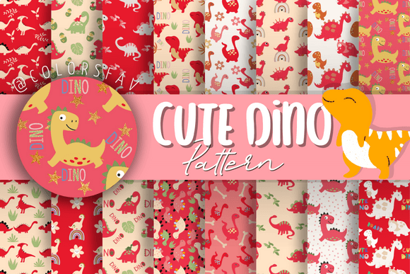 Red Cute Dino Digital Paper Patterns Set: Versatile, High-Quality Design Assets for Creators
