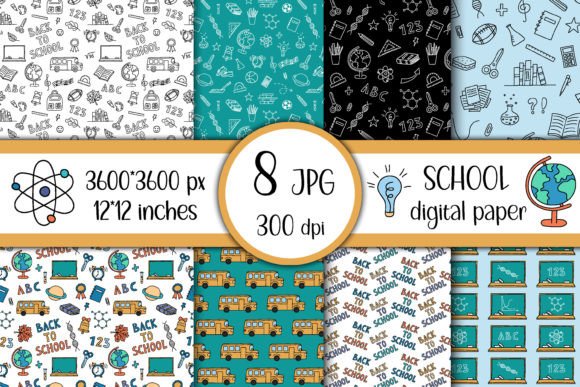 School Digital Paper Doodle Patterns: Creative, Seamless Backgrounds for Educators, Crafters & Designers