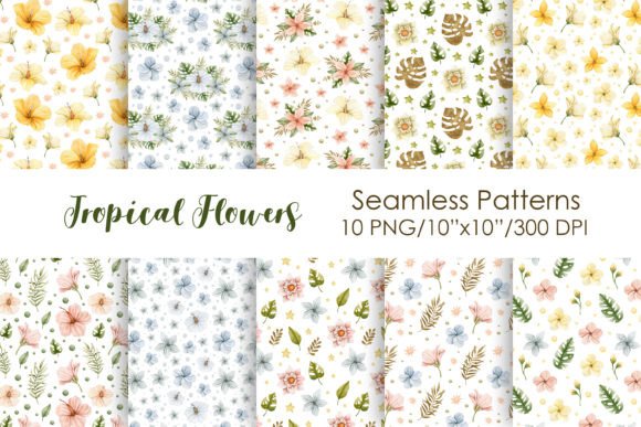 Tropical Flowers Seamless Patterns