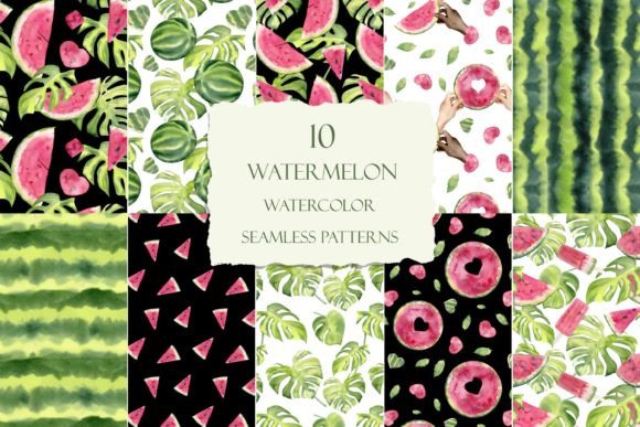 Watermelon Watercolor Seamless Patterns